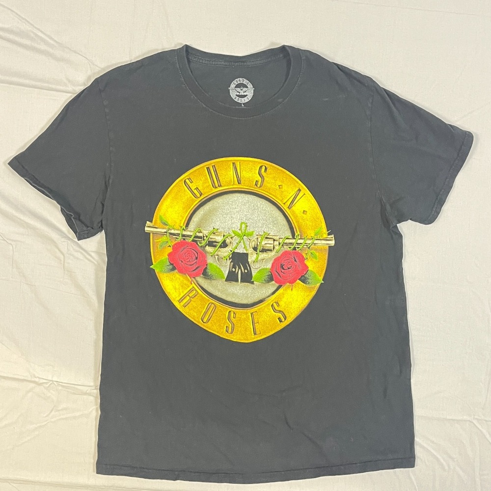 Guns N Rose T Shirt Mens Large Black Spellout Graphic Print Cotton Streetwear